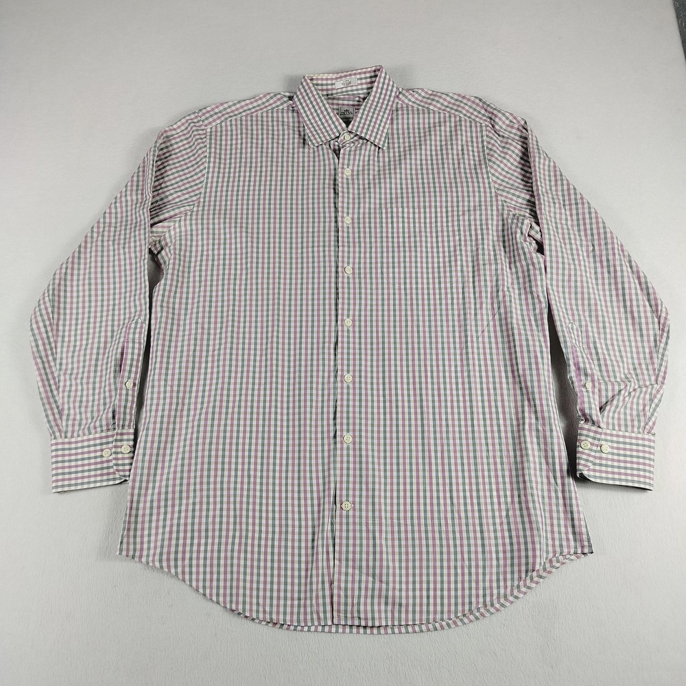 Peter Millar Shirt Mens Large Purple Gray Check Button Down Dress Cotton Classic